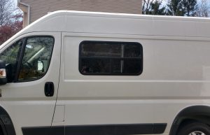 A view of the van from the side.